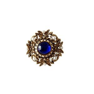 Vintage Gold Plated Brooch with Faux Pearls & Blue Gem Bundle & Save